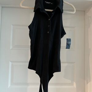 Abercrombie & Fitch Black Sleeveless Button-Up Polo Bodysuit, medium, NWT
